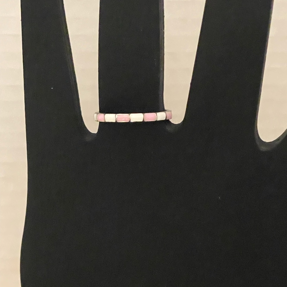 🆕 Stamped S925 Sterling Pink and White Pastel Band Ring -Size 7 - Picture 4 of 13
